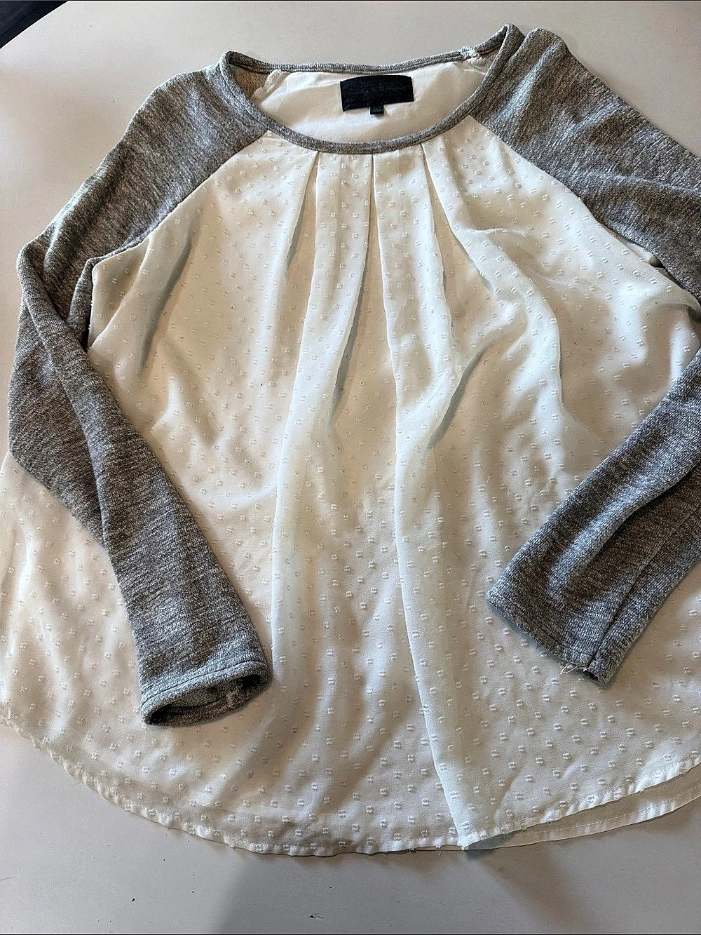 Sunday in Brooklyn Long Sleeve Polka Dot Blouse in White & Gray